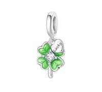 MariaFonte Charm New 2025 Quadrifoglio Verde Portafortuna Cuore 'lucky' Argento 925 Ciondoli Originale Bead Charming Beads Amicizia Mamma Compatibili Perline Natale Donna Bracciale Pendente Zirconia