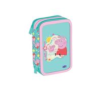 Maricart Astuccio 3 Zip Peppa Pig King Dino George 44 Pezzi - Astuccio Scuola Elementare Bambino Completo con 18 Matite Ultramina 4.0 e 18 Pennarelli Mini Brush - 12x6x19,5 cm