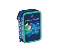 Maricart Astuccio 3 Zip Peppa Pig King Dino George 44 Pezzi - Astuccio Scuola Elementare Bambino Completo con 18 Matite Ultramina 4.0 e 18 Pennarelli Mini Brush - 12x6x19,5 cm