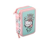 Maricart Astuccio 3 Zip Scuola Elementare Hello Kitty Girl Power 44 Pezzi - Astuccio Bambina Completo 3 Scomparti con 18 Matite Ultramina 4.0 e 18 Pennarelli Mini Brush - 12x6x19,5 cm