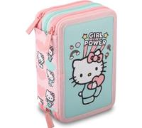 Maricart Astuccio 3 Zip Scuola Elementare Hello Kitty Girl Power 44 Pezzi - Astuccio Bambina Completo 3 Scomparti con 18 Matite Ultramina 4.0 e 18 Pennarelli Mini Brush - 12x6x19,5 cm