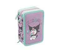 Maricart Astuccio 3 Zip Scuola Elementare Kuromi 44 Pezzi - Astuccio Bambina Completo 3 Scomparti con 18 Matite Ultramina 4.0 e 18 Pennarelli Mini Brush - 12x6x19,5 cm