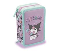 Maricart Astuccio 3 Zip Scuola Elementare Kuromi 44 Pezzi - Astuccio Bambina Completo 3 Scomparti con 18 Matite Ultramina 4.0 e 18 Pennarelli Mini Brush - 12x6x19,5 cm