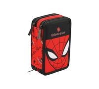 Maricart Astuccio 3 Zip Scuola Elementare Spiderman 44 Pezzi - Astuccio Completo Bambino 3 Scomparti con 18 Matite Ultramina 4.0 e 18 Pennarelli Mini Brush - 12x6x19,5 cm