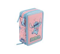 Maricart Astuccio 3 Zip Scuola Elementare Stitch 44 Pezzi - Astuccio Bambino Completo 3 Scomparti con 18 Matite Ultramina 4.0 e 18 Pennarelli Mini Brush - 12x6x19,5 cm