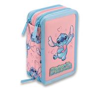 Maricart Astuccio 3 Zip Scuola Elementare Stitch 44 Pezzi - Astuccio Bambino Completo 3 Scomparti con 18 Matite Ultramina 4.0 e 18 Pennarelli Mini Brush - 12x6x19,5 cm