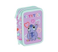 Maricart | Astuccio a Tre Scomparti per Bambino o Bambina da Scuola Elementare, Astuccio Completo di 44 Pezzi a Tre Zip con Portapenne - Stitch