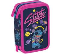 Maricart | Astuccio a Tre Scomparti per Bambino o Bambina da Scuola Elementare, Astuccio Completo di 44 Pezzi a Tre Zip con Portapenne - Stitch