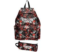 Maricart | Zaino Americano per Scuola Elementare Media e Superiore con 2 Scomparti da Bambini e Ragazzi con Astuccio Tombolino con Cerniera - Zaino Rosso Stranger Things