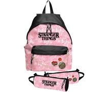 Maricart | Zaino Americano per Scuola Elementare Media e Superiore con 2 Scomparti da Bambini e Ragazzi con Astuccio Tombolino con Cerniera - Zaino Rosa Stranger Things