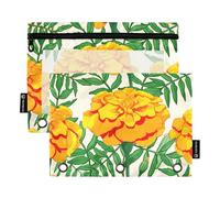 Marigold Flowers - Astuccio trasparente per 3 raccoglitori ad anelli, con cerniera, per scuola, 24,9 x 18 cm, confezione da 2