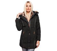 MARIKOO B658 - Calda giacca invernale da donna trapuntata con imbottitura in pelliccia sintetica, Nero , XS