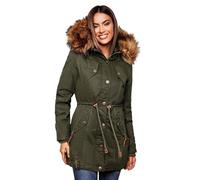 Marikoo B813 - Giacca invernale da donna, in pelliccia sintetica, con cappuccio Oliva XS