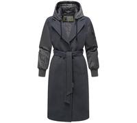 MARIKOO Cappotto di transizione lungo da donna caldo in mix di materiali alla moda con cappuccio rimovibile e cintura a legame Tjadee 16 XS-3XL, grigio, XXL