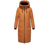 Marikoo Cappotto invernale da donna, caldo, trapuntato, lungo, con cappuccio e colletto in pelliccia sintetica rimovibile, Nadaree XVI XS-XXL, Cannella rustica, L