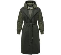 MARIKOO Cappotto lungo da donna caldo in mix di materiali alla moda con cappuccio rimovibile e cintura a legame Tjadee 16 XS-3XL, verde oliva scuro, M