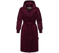 MARIKOO Cappotto lungo da donna caldo in mix di materiali alla moda con cappuccio rimovibile e cintura a legame Tjadee 16 XS-3XL, vino, XS