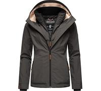 MARIKOO Giacca da donna leggermente foderata, per le mezze stagioni, corta, giacca outdoor con morbida fodera interna in pile e grande cappuccio, fragola, XS-XXL, grigio, XS