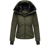 MARIKOO Giacca invernale da donna calda trapuntata con colletto in pelliccia e cappuccio (rimovibile) Simaraa XVI XS-XXL, verde oliva scuro, L