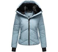 MARIKOO Giacca invernale da donna calda trapuntata con colletto in pelliccia e cappuccio (rimovibile) Simaraa XVI XS-XXL, Blu polvere, XL