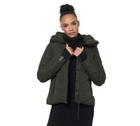 MARIKOO Giacca invernale da donna (XS-3XL), impermeabile, calda, cappuccio rimovibile, antivento, trapuntata, da donna, colletto alto, 4 tasche, cerniera allungata, Oliva scuro, XL