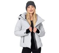 MARIKOO Giacca invernale da donna (XS-3XL) - Impermeabile, calda, con cappuccio rimovibile, antivento - Giacca trapuntata, per donne - Colletto alto, 4 tasche, cerniera allungata, Grigio chiaro, L