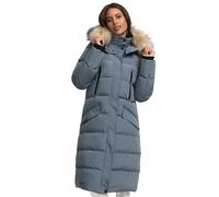 MARIKOO Giacca invernale lunga da donna calda parka trapuntata con cappuccio B890, Blu (Stormy Blue), M
