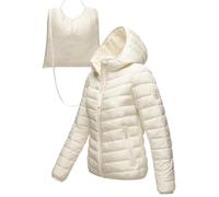MARIKOO - Giacca leggera da donna trapuntata corta con borsa interna per il trasporto per riporla e trasportarla facilmente, taglie S-3XL, bianco sporco, L