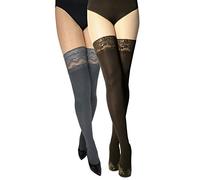 Marilyn Calze autoreggenti in pizzo da 9 cm, 100 denari 1 grigio (grigio), 1 nero (nero). 36/38 (S/M)