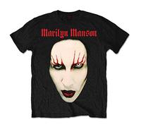 T-shirt ufficiale di Marilyn Manson con volto con labbra rosse e sopracciglia a
