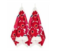 Marimekko Asciugamani, rosso/bianco/arancione, 47 x 70 cm, il set contiene due strofinacci in misto cotone e lino con il motivo unico. Materiale: 61% cotone, 39% lino.