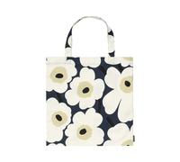 Marimekko Pieni Unikko - Borsa in tessuto, 44 x 43 cm, 100% cotone, colore: blu notte, crema, giallo paglierino
