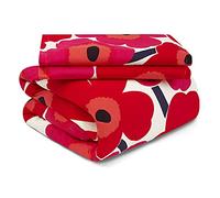 MARIMEKKO - Set copripiumino queen size, biancheria da letto in cotone con federe e chiusura a bottone coordinati, decorazione per la casa per tutte le stagioni (Unikko rosso, Queen)