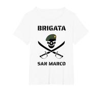 Marina Brigata San Marco Marina Militare Maglietta, Donna Plus-Size, Bianco, 5X