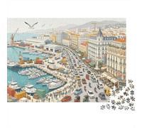 Marina Cityscape Puzzle 1000 Pezzi Materiale Riciclabile Colorful Boats Harbor Senior Puzzles Gioco Educativo Decompressione Gioco Genitore-Figlio Props 52x38cm/1000pcs