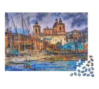 Marina con Chiesa Storica Duro Puzzle Serata Gioco Famiglia Antico Grandioso Castello sotto Cielo Drammatico Premium Robusto Alta Qualità Vivace Stimolante Antistress 70x50cm/1000pz