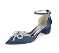 Marina Militare,39,Scarpe da Sposa in Raso da Donna, Eleganti Sandali da Sposa con Punta Chiusa, Tacco Basso e Grosso, con Cinturino alla Caviglia, per la Sera e Il Ballo di fine Anno.
