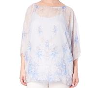 Marina Rinaldi Blusa Trasparente Floreale Blu Pallido Da Donna $895 NWT