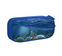 Marina tartaruga galleggiante su e sopra corallo stampato matita sacchetto trucco gioielli scatola portatile viaggio gioielli caso nero, Blu, Taglia unica, Astuccio portamatite
