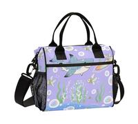 Marine Animal Shar1 (206) k Erba Pesce Blu Scuro Grande Borsa Pranzo con Tracolla Impermeabile Maschio Lunch Box per la Scuola Bolsa de almuerzo para Mujer