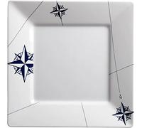Marine Business Northwind Piatto Piano Quadrato, Melamina, Bianco e Blu, 25 x 25 x 2.5 cm, 6 Pezzi
