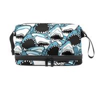 Marine Life Angry Shark - Trousse per cosmetici a doppio strato, per donne e ragazze, borsa da viaggio per trucchi e trucchi, con scomparto per pennelli, Multi, 27x15x14 cm/10.6x5.9x5.5 in, Beauty