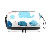 Marine Life Whale - Trousse a doppio strato, per donne e ragazze, trousse da viaggio per trucchi, pratica borsa organizer con scomparto per pennelli, Multi, 27x15x14 cm/10.6x5.9x5.5 in, Beauty case