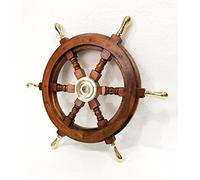 Marine Negozio Nautico In Ottone Massiccio Maniglia 18 "Elmo In Legno Nave Ruota Barca Sterzo Antico Decorazione Della Parete