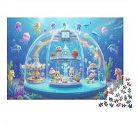 Marine Organisms And Atlantis - Massive Stone Temple And Carved Pillars Fluorescent Fish Schools Glowing Jellyfish Dark Style Cute Style Bioluminescence Dots The Dark Sea - 1000Pcs Puzzle Classici -