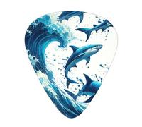 Marine-Sharks-Swirling-Ocean-Waves - Confezione da 12 plettri per chitarra con 3 spessori e scatola portaoggetti, plettri in ABS per basso elettrico