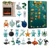 Marine Theme Christmas Advent, Marine Creatures Ornament Countdown Calendar, 24 Days 2D Acrylic Charm Decor For Home Car Living Room Family Adults Vacation Holiday