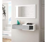 MarinelliGroup Mobile ingresso SOSPESO con cassetto ripiano e specchio CEMENTO + BIANCO 95 X 29 X 19 cm 0L6743A