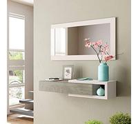 MarinelliGroup Mobile ingresso SOSPESO con cassetto ripiano e specchio ROVERE + BIANCO 95 X 29 X 19 cm - 0C6743A