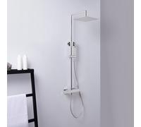 Mariner Linea sistema doccia con termostato, doccetta ad asta di metallo e soffione doccia in acciaio inox squadrato, WLS5301-CR, Kobra; Linea; Otto; Quadra cromo [Rubinetteria Bagno > Colonne Doccia]